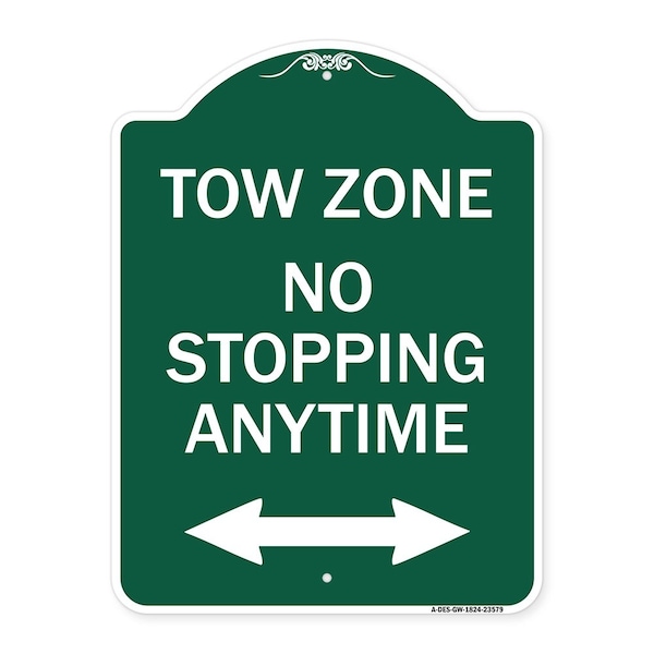 Signmission No Stopping Anytime W/ Bi-Directional Arrow, Green & White Aluminum Sign, 18" x 24", GW-1824-23579 A-DES-GW-1824-23579 - main